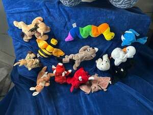 Lot of 13 Ty Beanie Babies including Inch, Snort, Pouch, Ringo, Bumble, and More